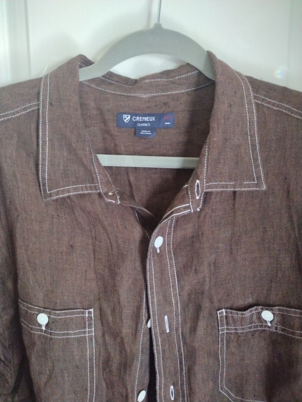 Daniel Cremieux Brown Linen Shirt Jacket with White Topstitch